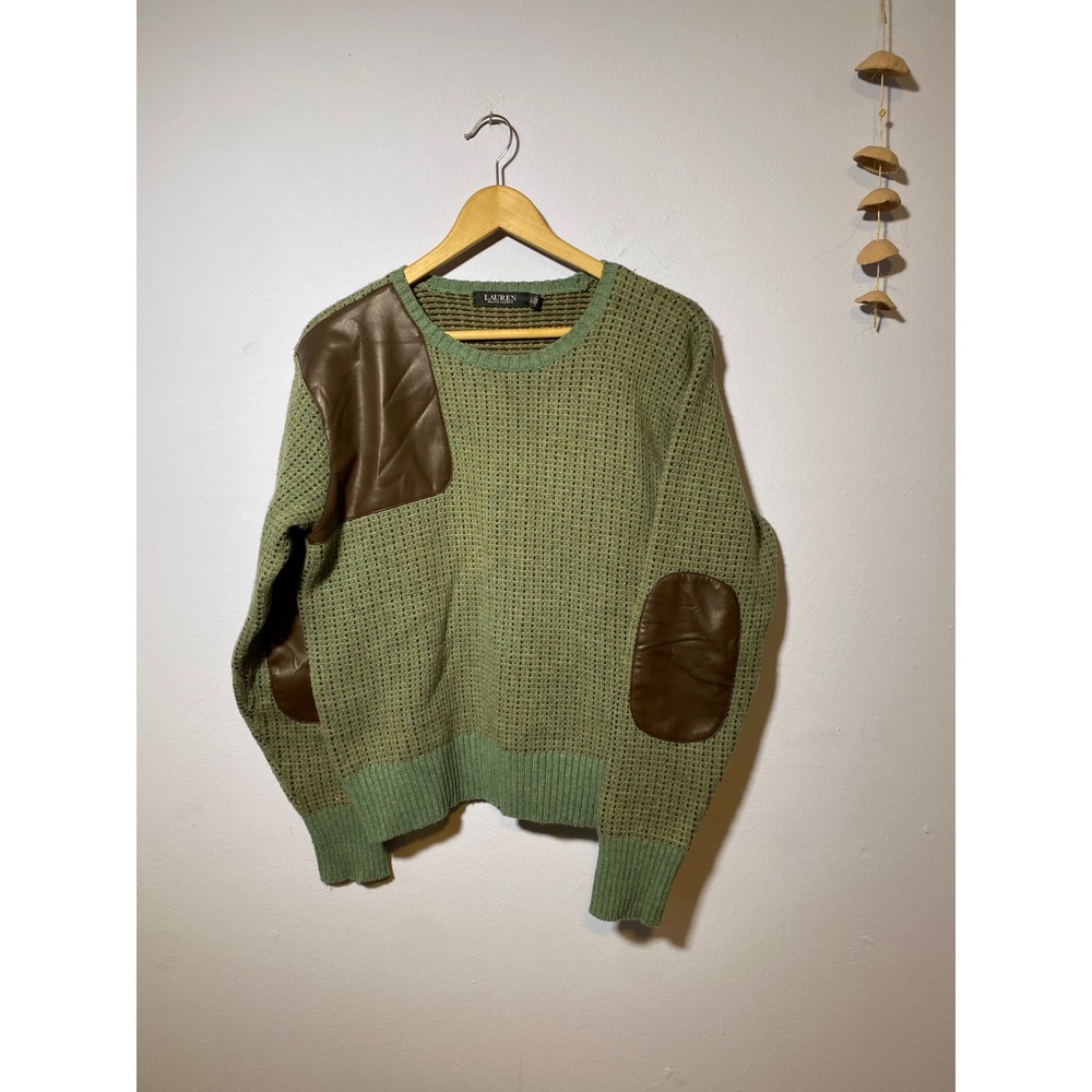 Teal‎ Green Lauren Ralph Lauren Shooting Sweater Leather Patches - Womens L